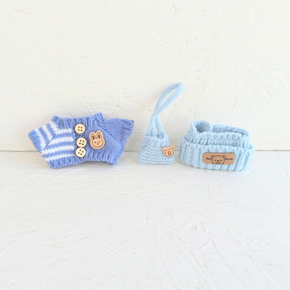 LABUBU | Blue Knitted Doll Clothing & Accessories Set (Clothes Only)